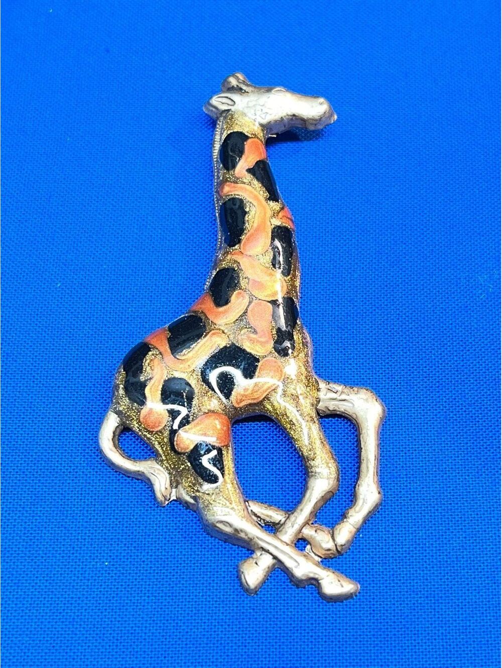 #15 Vintage Enamel Giraffe Brooch 3” Brown & Black